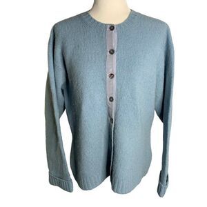 Vintage 50s House of Logan Cardigan Sweater M Blue Shetland Wool Pinup